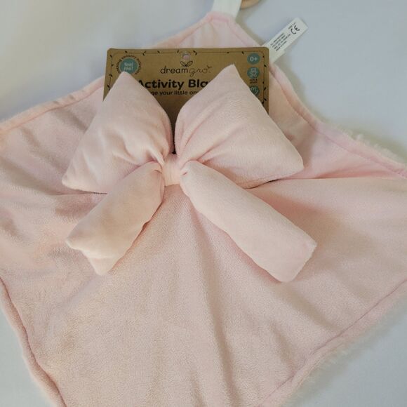 DreamGro Pink Bow Plush Lovey Coquette Blanket Baby  Activity Toy Teether Girly - Picture 10 of 13